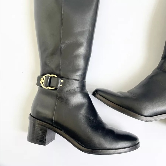 TORY BURCH Marsden Tall Riding Boots  Leather Block Heel Size 8 Round Toe - Picture 2 of 12